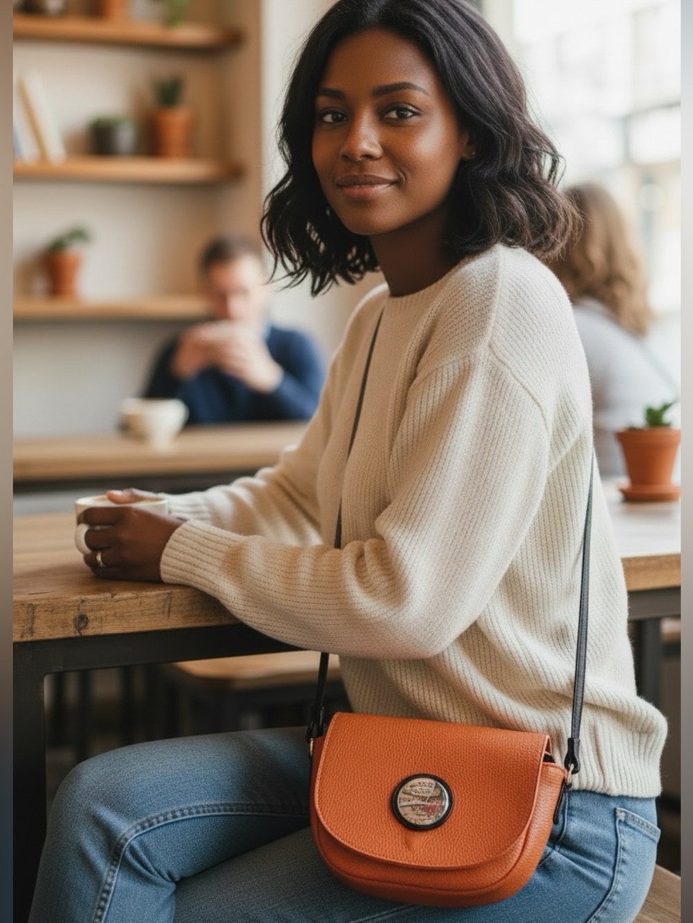Valentina Orange Cognac Pebbled Leather Crossbody Saddle Bag - Made In Italy